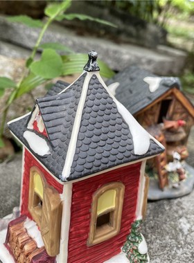 树下盒 复古做旧欧洲乡村风手绘陶瓷房子微缩场景摆件工艺装饰品