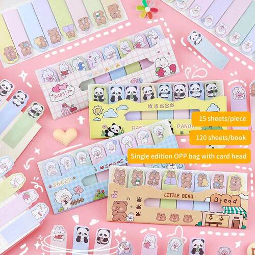 120Pcs Cartoon Animal Memo Pad Sheets Sticky Notes To Do Lis