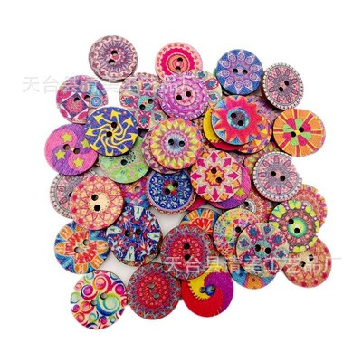 1.5/2/2.5cm printed round buttons, retro printed round wood