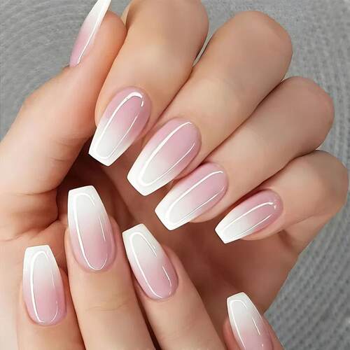 24 Pcs Glossy Short Ballerina Press On Nails Pink Gradient F