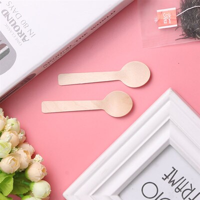 100Pcs Disposable Wooden Spoon Mini Ice Cream  Party Tablewa