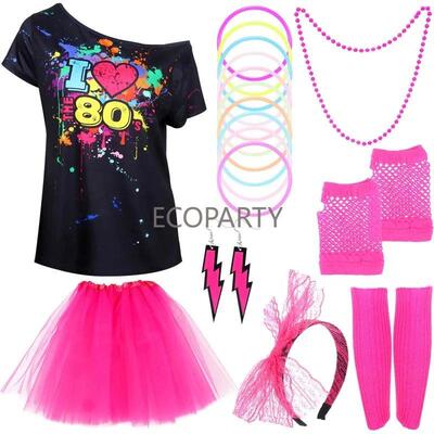 80s Fancy Dress Accessories Women Party Costume Set Adult Tu