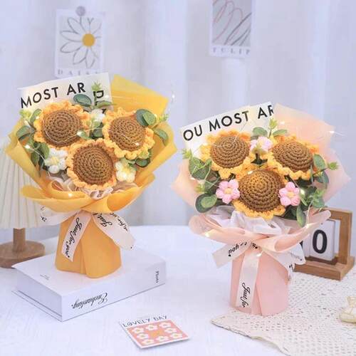 Finished Crochet Flowers Bouquet Handmade SunFlower Bouquet