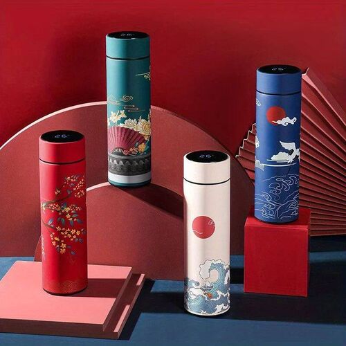 1pc Chinese Style Thermal Water Bottle, Retro Smart Temperat