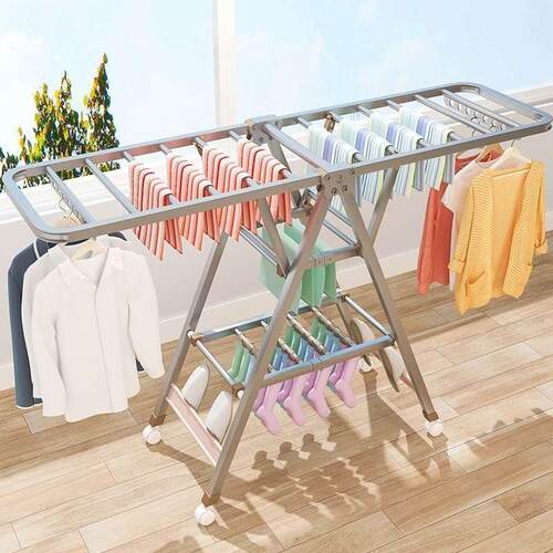 Stainless steel clothes floor folding bedroom clothes rack&q