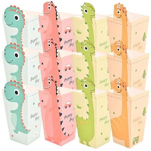 24 Pcs Paper Popcorn Box Child Dinosaur Candy Bags 250g