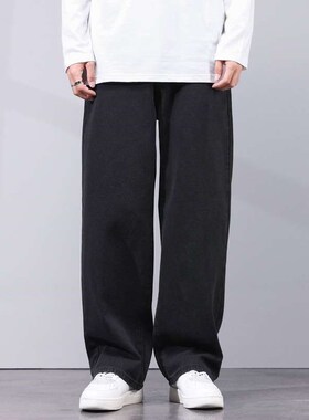 Jeans Mens Pants Straight Leg Loose Black Pants Simple Casu