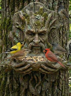 Tree-Integrated Bird Feeding Sculpture树精喂鸟器雕塑花园装饰