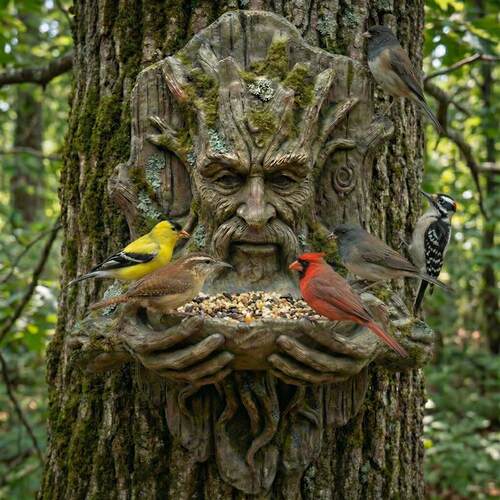 Tree-Integrated Bird Feeding Sculpture树精喂鸟器雕塑花园装饰