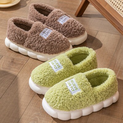 Cotton Slippers For Men And Women At Home Thick-soled Furry