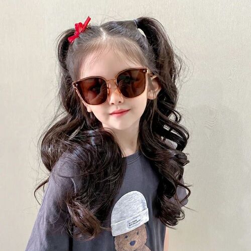 2nd Type Kids Wig Girls Bandage Ponytail Black MidLong Curly