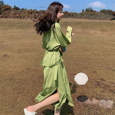 Sadroiouie Aocado Green Dress Womens Spring and Summer Chif