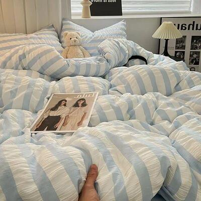 Luxury White Ruffled Seersucker Duvet Cover Soft Solid Color