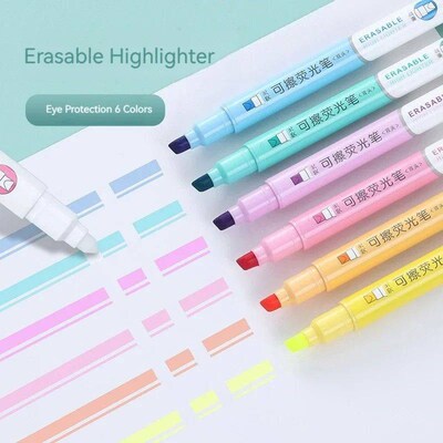 6pcs Erasable Highlighters Pastel Markers Dual Tip Fluoresce