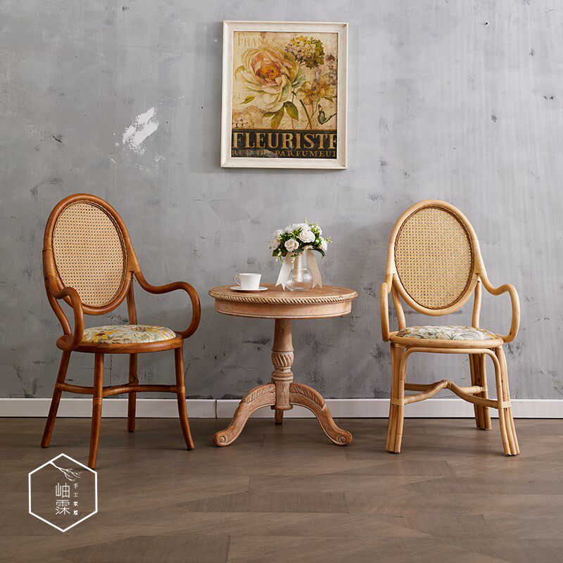 法式印尼藤编椅子中古餐吧椅单人复古高靠背椅阳台欧式家用休闲椅,住宅家具,餐椅,淘宝优惠券,粉丝福利购,淘宝优惠卷