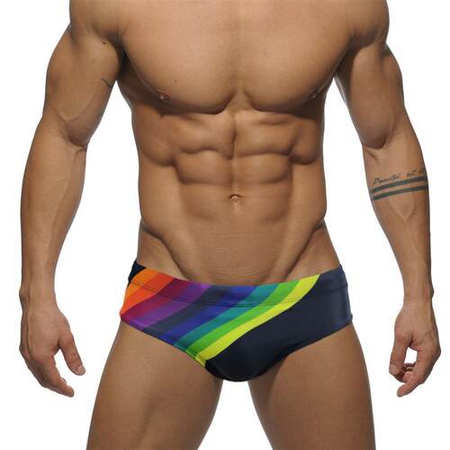 Mens Swim Trunks 彩条男士性感贴身时尚三角泳裤跨境沙滩游泳比