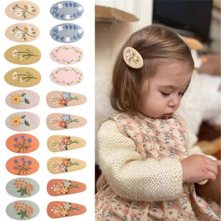 2Pcs/lot Korea Retro Hair Clips Sweet Girls Floral Fabric Ov