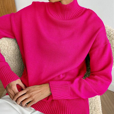 Basic Green Oversized Sweater for Women Pullovers