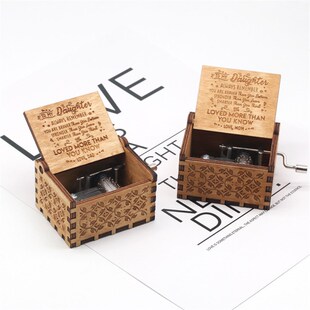 Hand Gift Antique Wooden Box Christmas Music Carved Crank