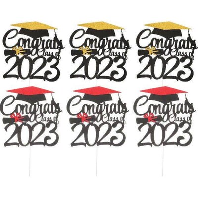 6 Pcs Graduation Cake Inserts Cupcake Picks Cap Toppers