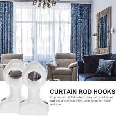 2 Pcs White Wooden Curtain Rod Bracket Strong Hold Easy