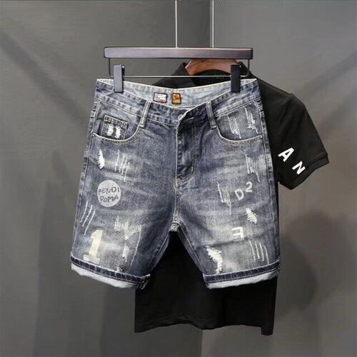 Summer Five-point Pants Mens Straight Ripped Nostalgic Deni