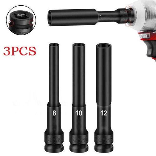 3pc 1/2 Drive Socket Im-pact Wrench Head 8mm 10mm 12mm