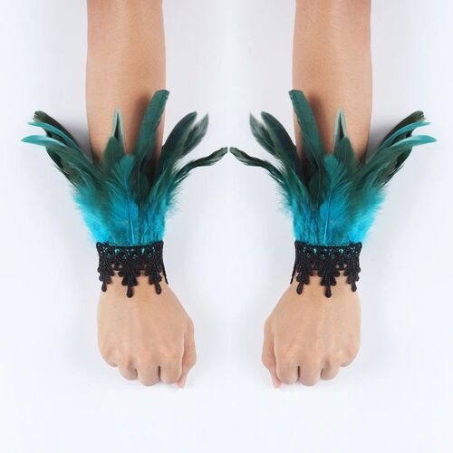 Punk Gothic Gloves Feather Wrist Cuff Carnival Stage Show Sh