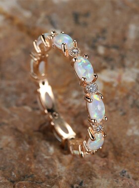 Bride Small Oval Stone Ring White Fire Opal Stacking Rings F