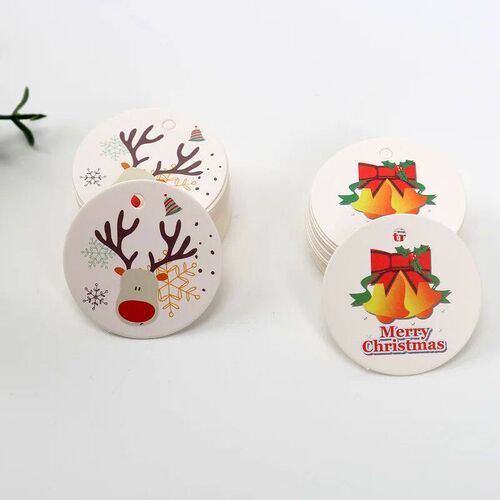 100pcs Merry Christmas Tags Garment Clothes Hang Tag Round P