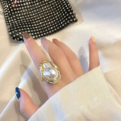 Vintage Shaped Pearl Ring Womens Exaggerated Index Finger R