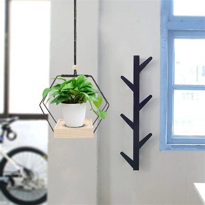 1pc Wooden Iron Hanging Flower Pot Rack Planter Stand Space