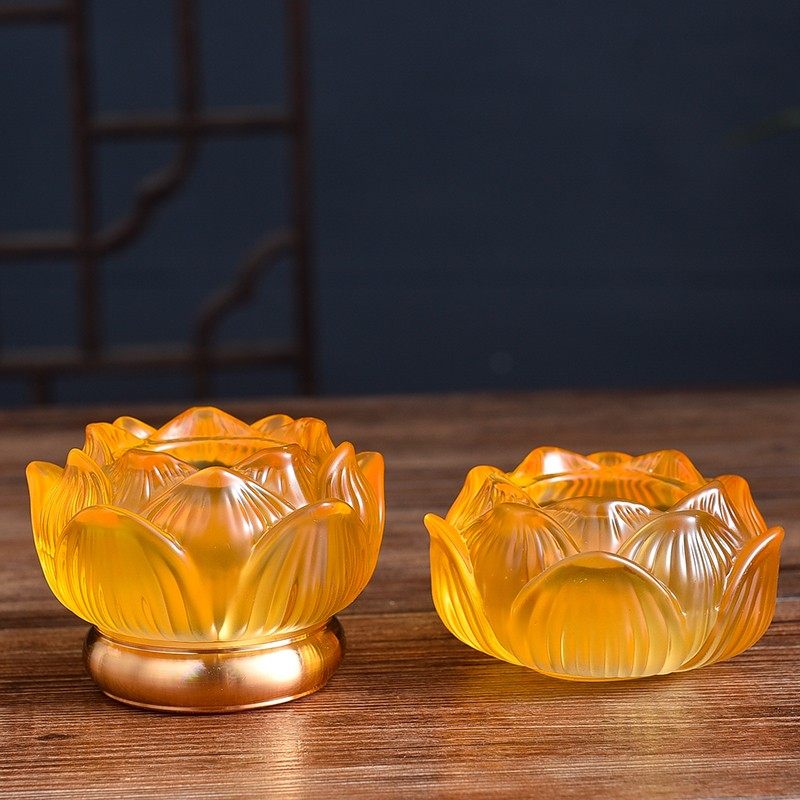 琉璃酥油灯座佛前家用蜡烛莲花烛台供灯底座苏油灯架子供奉佛堂