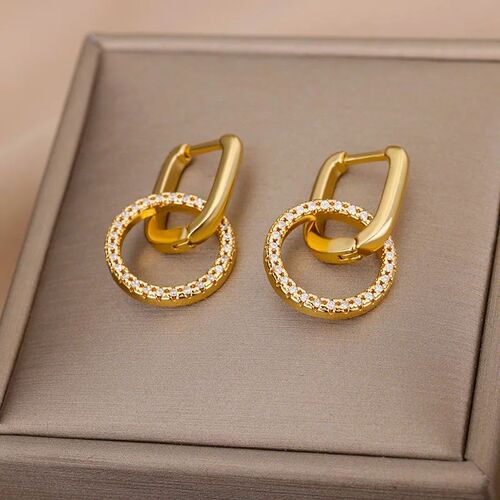 Fashion Zircon Circle Drop Earring For Women Stainless Steel