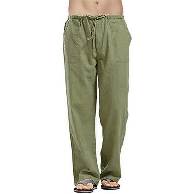 Mens Cotton Linen Pants Summer Breathable Oversize Trousers