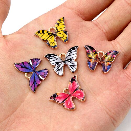 10pcs/lot 21x15mm Colorful Butterfly Charms Pendant Enamel M