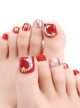 Removable fake toenail patch finished nail red star summer w