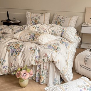 Bedding four piece set pleated edge quilt duvet cover sheet