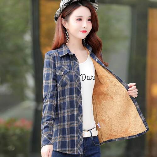 New Women Wool Thicken Plaid Shirts Female M-5XL Flannel Lon