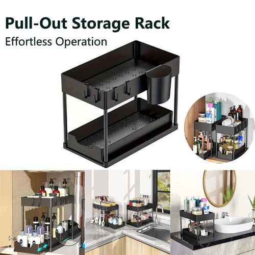 Under-Sink Pull-Out Storage Organizer: Slim Slide-Out Shelf