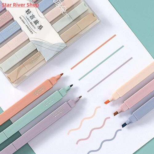 6pcs/Set Colorful Highlighter Pen Double Head Marker Station