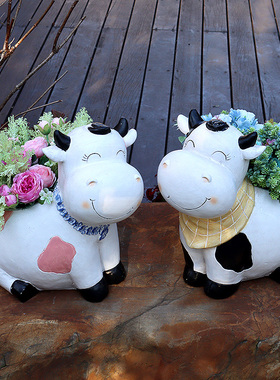 花园庭院阳台别墅卡通动物牛花盆园艺装饰品造景摆件盆器院子布置