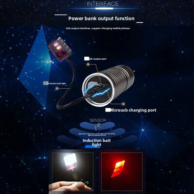 4 Light Source Zoomable Fishing Light Blue Violet Dual Light