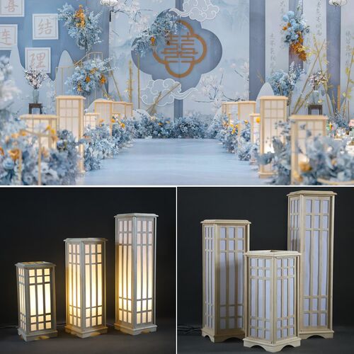 新款中式婚庆道具原木灯光方柱路引婚礼现场迎宾舞台装饰布置摆件