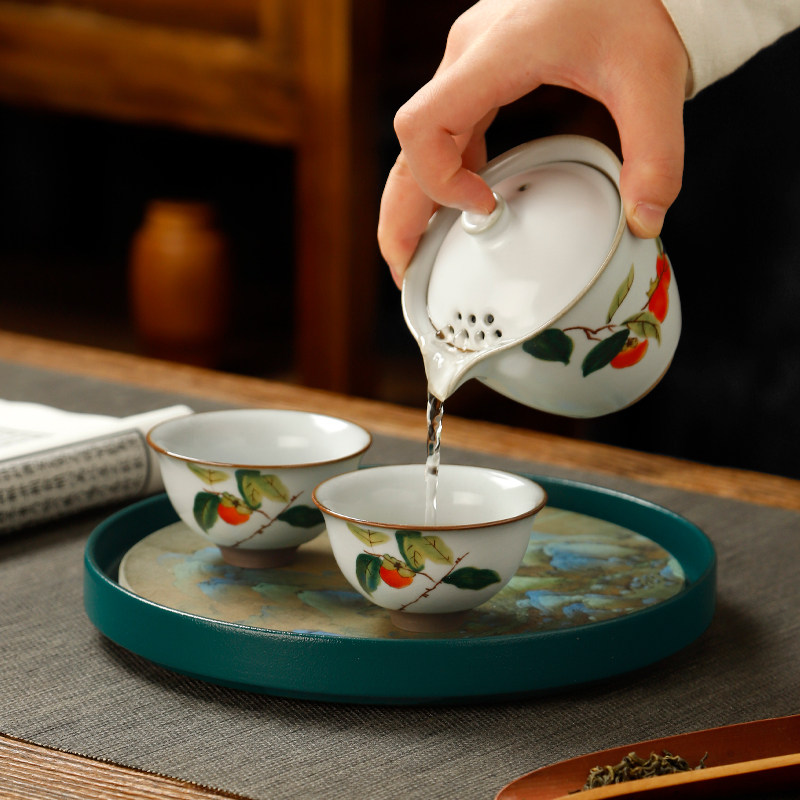 汝窑快客杯一壶两杯陶瓷茶盘壶杯功夫茶具家用办公室两人旅行套装