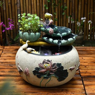 入户花园装饰庭院布置鱼池摆件小院流水鱼缸池塘造景室外水景