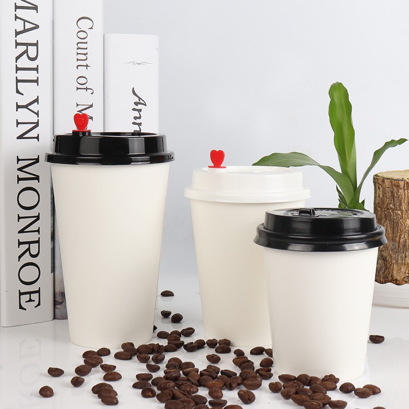一次性加厚纸杯咖啡纸杯热饮杯白皮手工纸杯水杯白色奶茶纸杯带盖