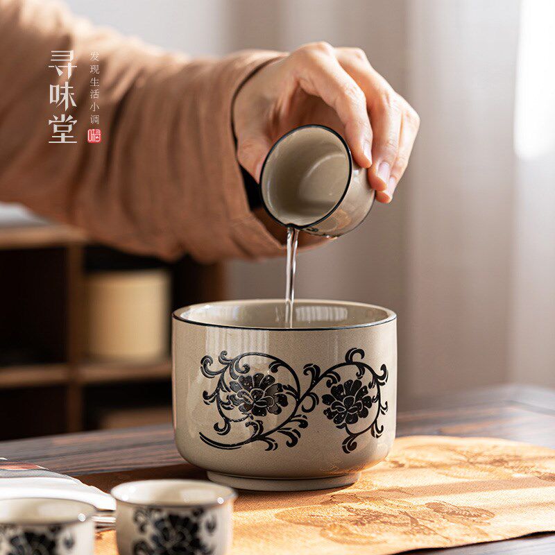民窑雕花小茶洗杯洗小号茶渣桶茶水缸建水陶瓷干泡功夫茶具水盂