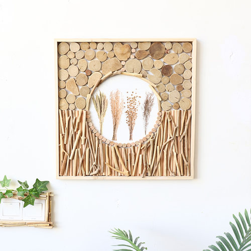 客厅装饰画现代温馨沙发背景墙创意手工原木挂画入户玄关餐厅壁画