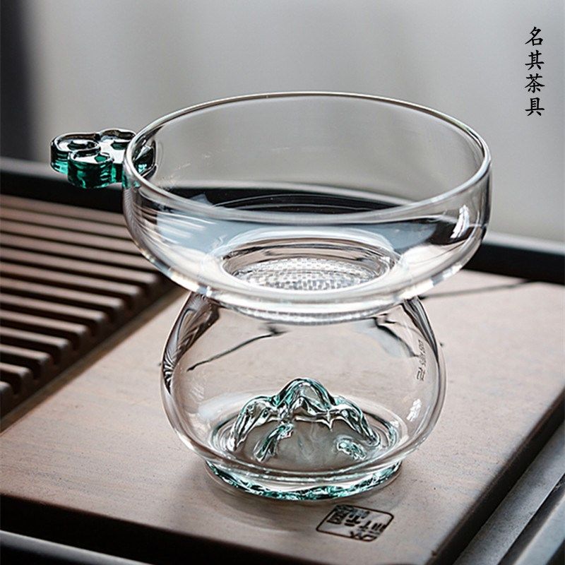 新款彩色观山茶漏高档激光打孔玻璃茶滤网功夫茶具配件茶隔滤茶器